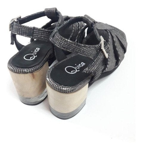 Sandalias Guillermina Cuero Taco Madera Acrílico Quica