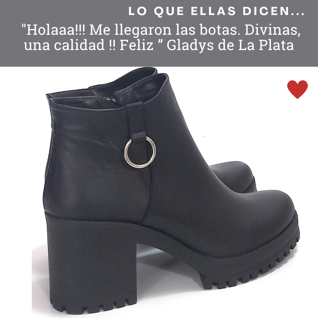 Bota Botineta Mujer Elegante Vestir Plataforma Cuero Negro Quica Garza