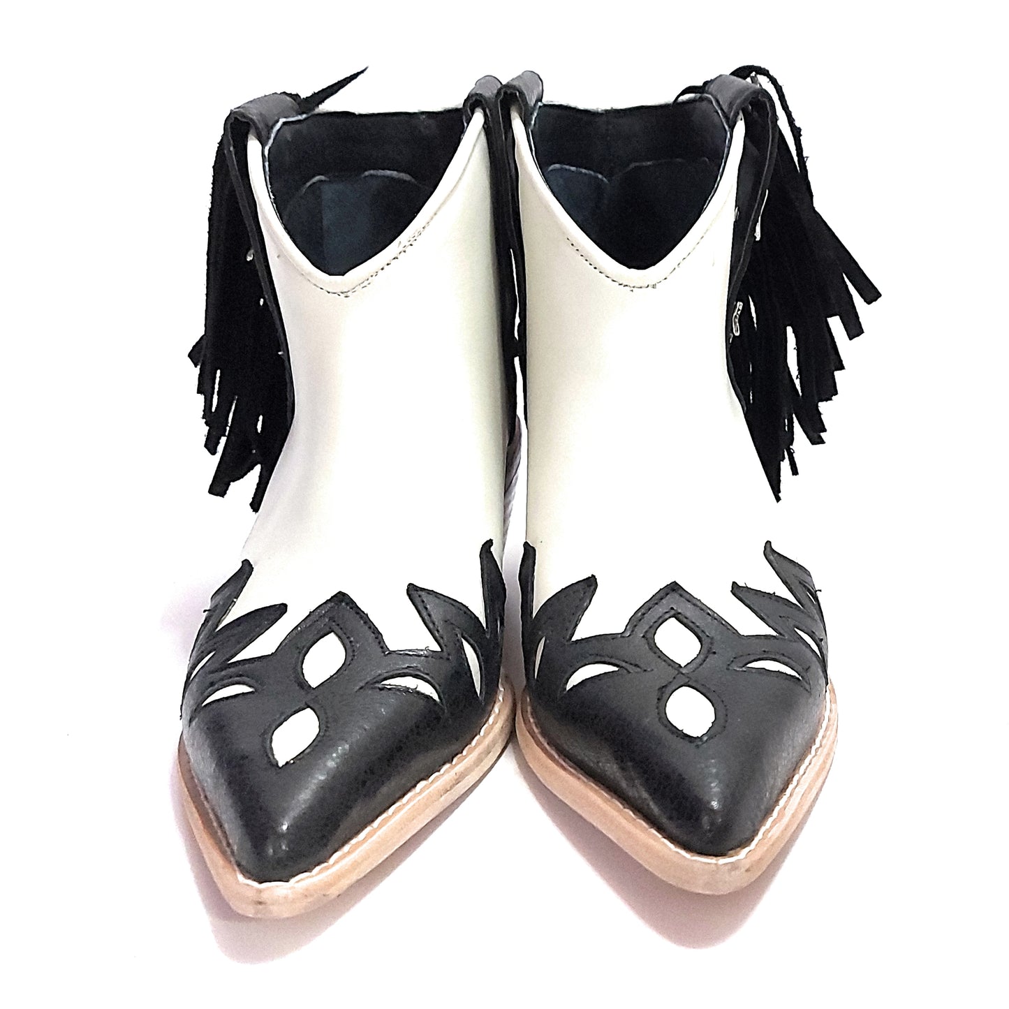 Botas Texanas Cortas Mujer Charros Cuero Flecos Quica Motoco