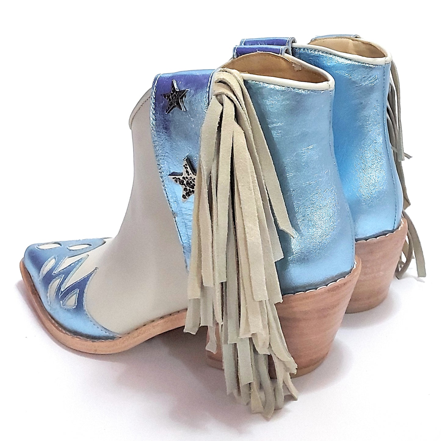Botas Texanas Cortas Mujer Charros Cuero Flecos Quica Motoco