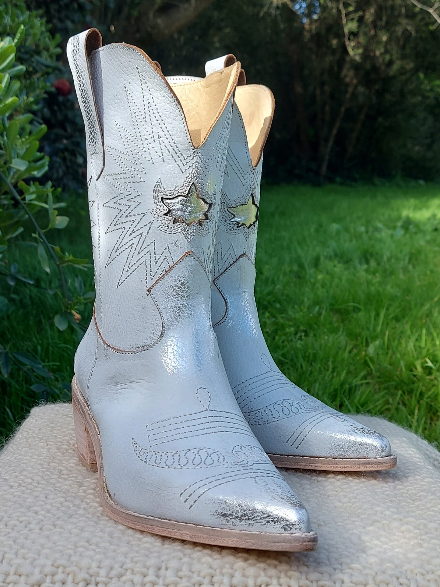 Botas Texanas de Cuero para Mujer con Bordado y Detalles Gastados Quica Catedral