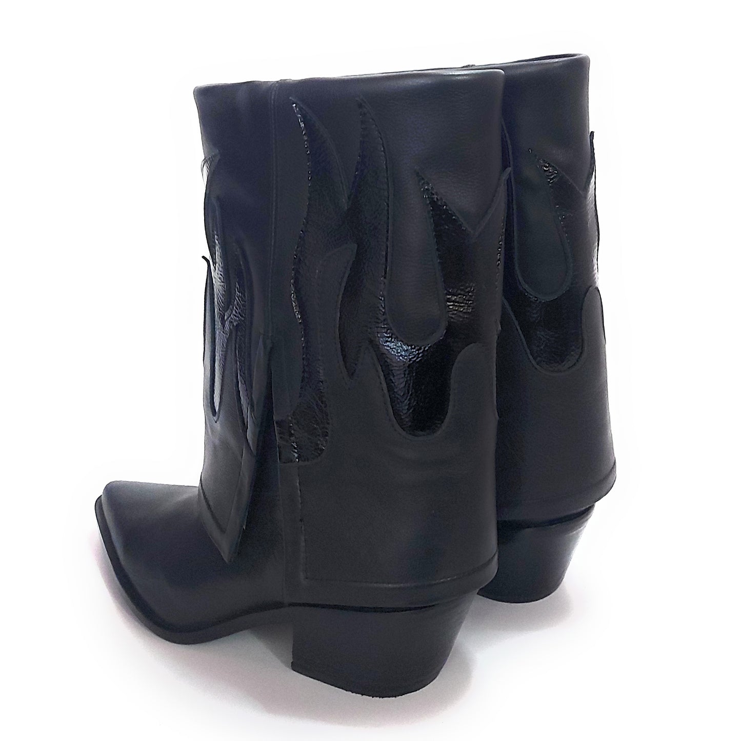 Bota Vaquera Caña Volcada Mujer Cuero Negro Quica Fuego