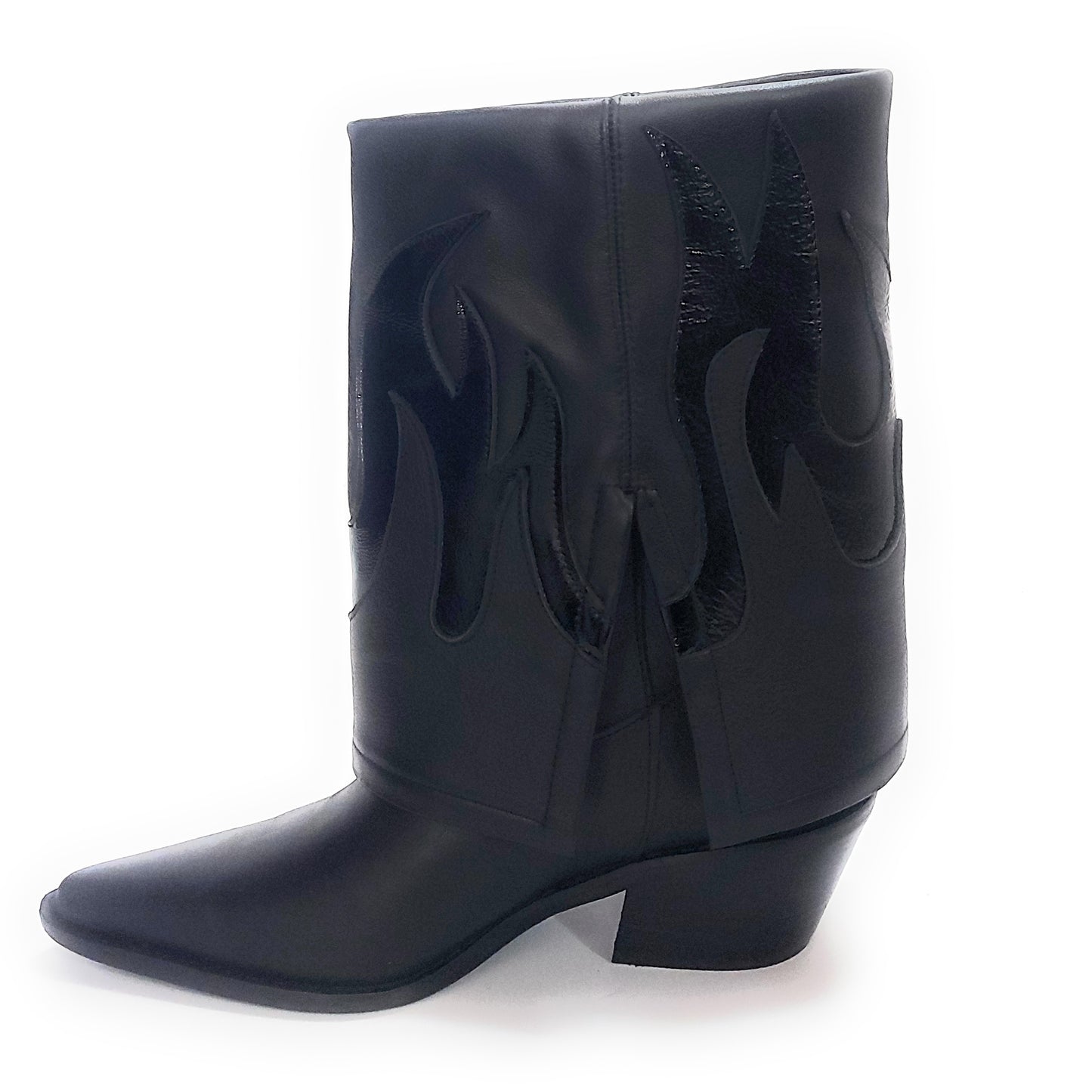 Bota Vaquera Caña Volcada Mujer Cuero Negro Quica Fuego