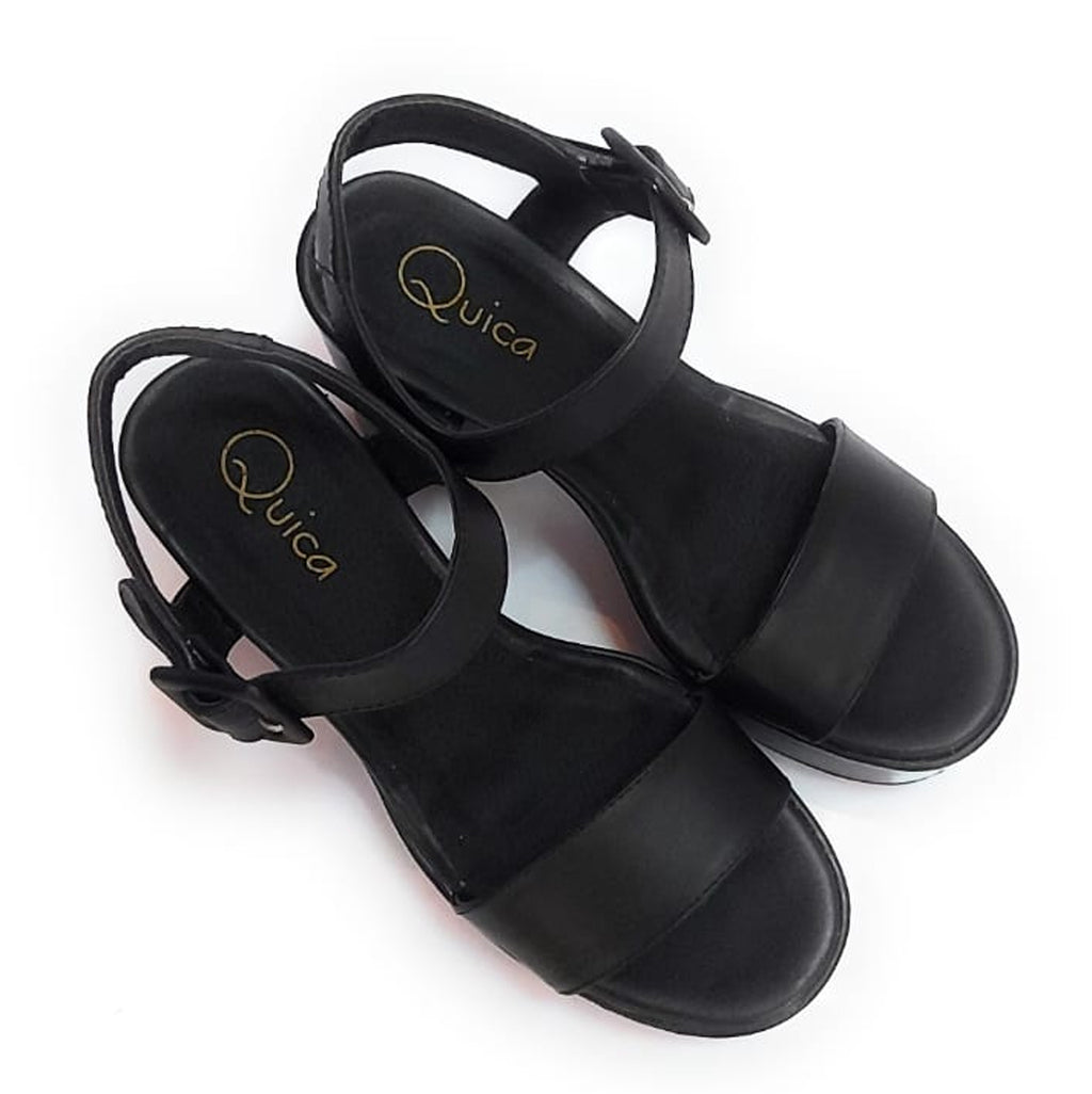 Sandalias Cuero Negro Plataforma Fiesta Quica Limay