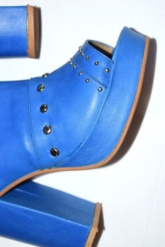 Zueco Sandalia Plataforma Palo Cuero Azul Tachas Quica Minas