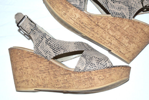 Sandalias Plataforma Corcho Print Reptil Quica Estero Nº 37