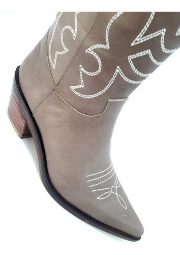 Botas Texanas Mujer Cuero Cemento Bordadas Quica Medanos