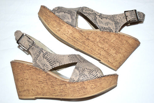 Sandalias Plataforma Corcho Print Reptil Quica Estero Nº 37