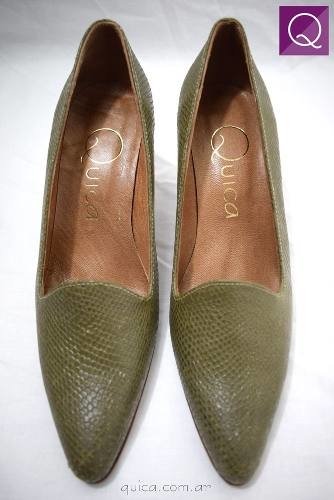 Increíble Zapatos De Mujer Cuero Verde Seco Quica Magdalena