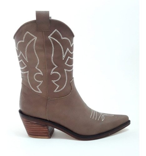 Botas Texanas Mujer Cuero Cemento Bordadas Quica Medanos