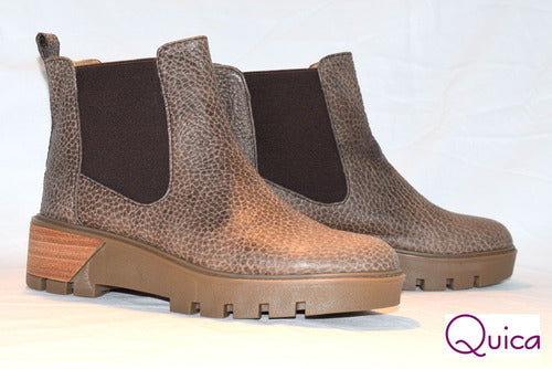 Botas Borcego Mujer Urbana Cuero Graneado Visón Quica Gesell