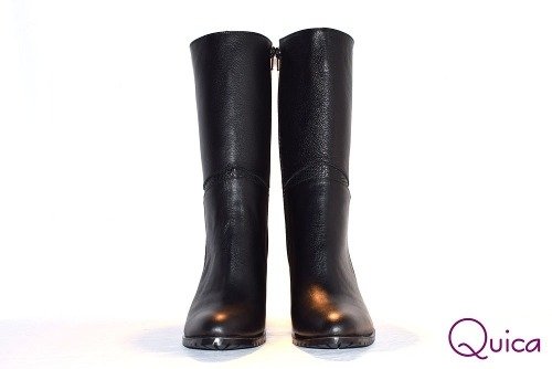 Botas Vestir Cuero Negro Taco Separado Quica Gisel