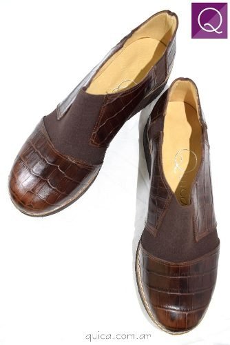 Zapato Botineta Plataforma Cuero Crocco Chocolate Quica Lima