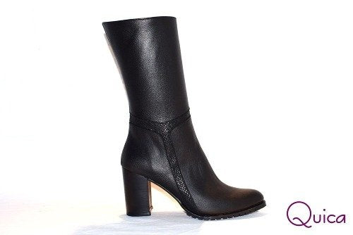 Botas Vestir Cuero Negro Taco Separado Quica Gisel