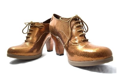 Zapato Bota Acordonado Taco Cuero Cobre Únicos Quica Maimara