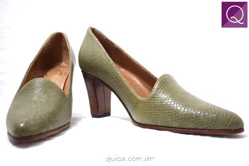 Increíble Zapatos De Mujer Cuero Verde Seco Quica Magdalena