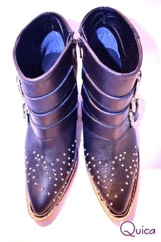 Bota Texana Cuero Tachas Y Hebillas Quica Paloma