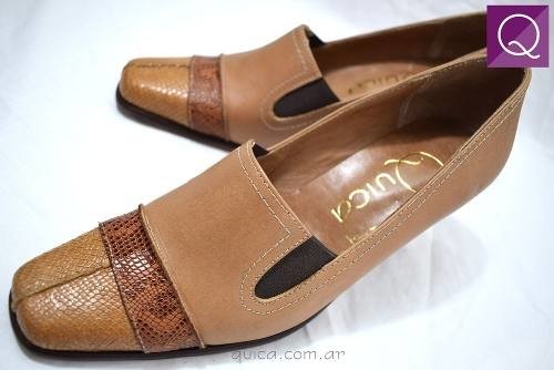 Zapato Taco Cono Cuero Mujer Vestir Combinado Quica Aguaray
