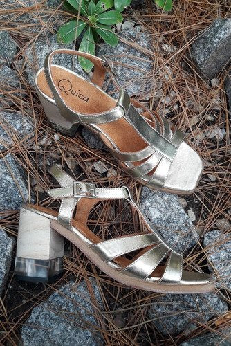 Sandalias Guillermina Cuero Taco Madera Acrílico Quica