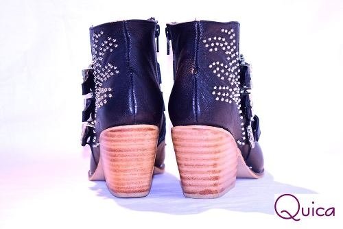 Bota Texana Cuero Tachas Y Hebillas Quica Paloma