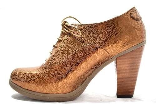 Zapato Bota Acordonado Taco Cuero Cobre Únicos Quica Maimara