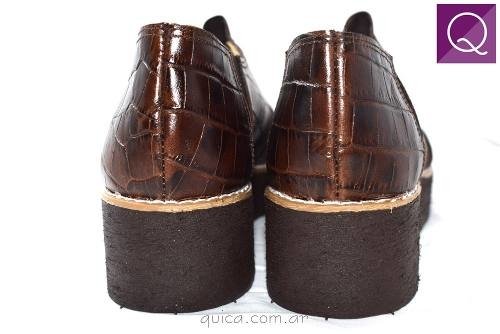 Zapato Botineta Plataforma Cuero Crocco Chocolate Quica Lima