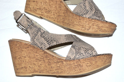 Sandalias Plataforma Corcho Print Reptil Quica Estero Nº 37