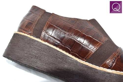 Zapato Botineta Plataforma Cuero Crocco Chocolate Quica Lima