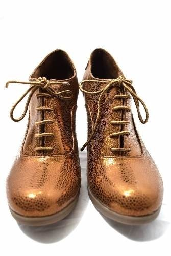 Zapato Bota Acordonado Taco Cuero Cobre Únicos Quica Maimara