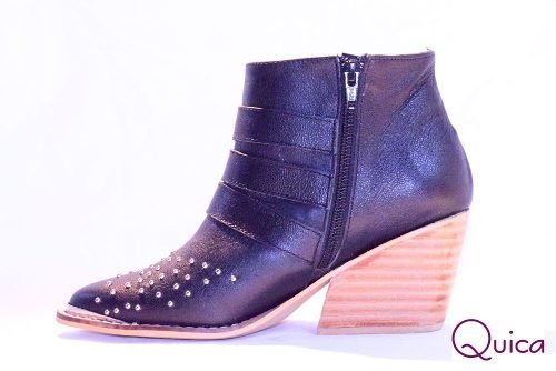 Bota Texana Cuero Tachas Y Hebillas Quica Paloma