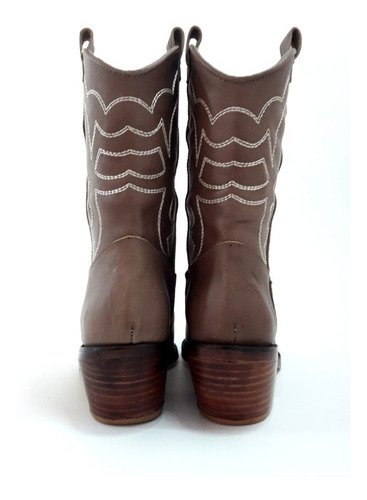 Botas Texanas Mujer Cuero Cemento Bordadas Quica Medanos
