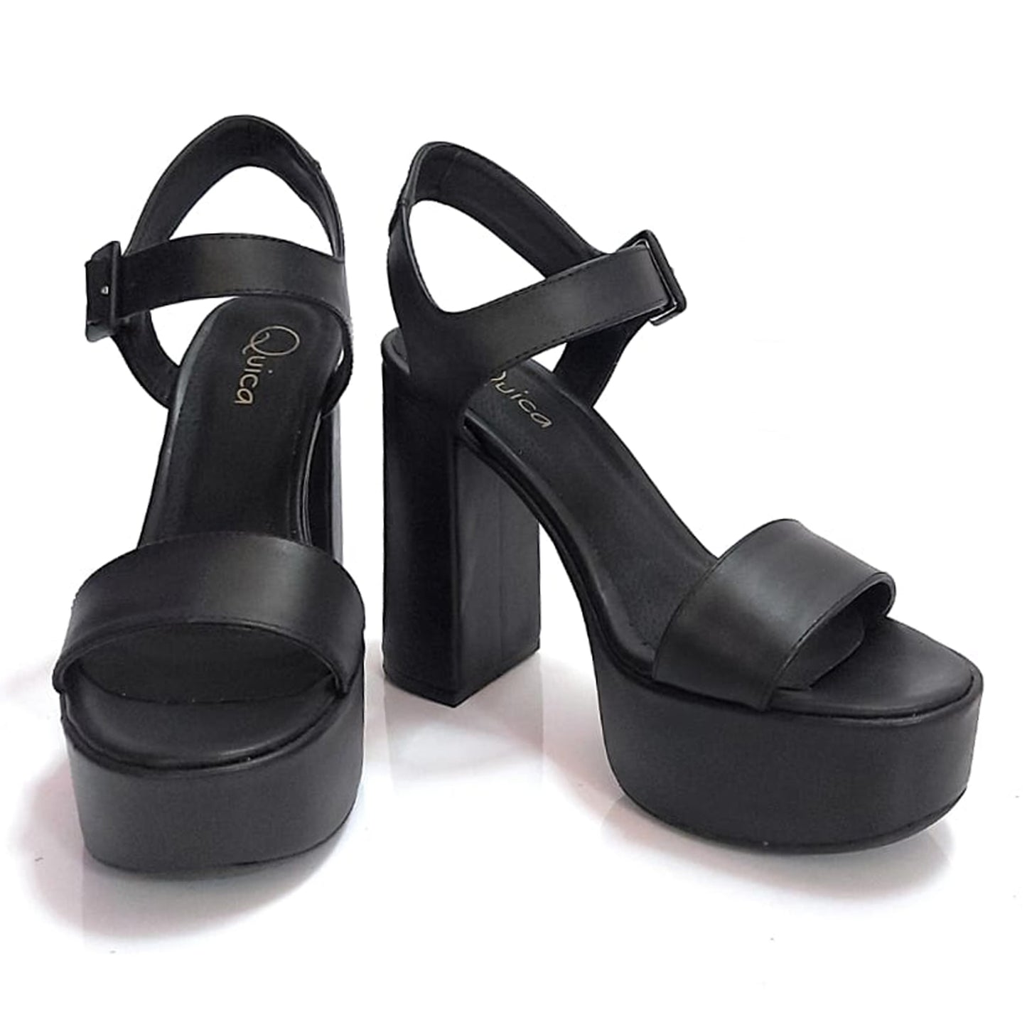 Sandalias Cuero Negro Plataforma Elegante para Mujer Estilo Fiesta y Noche Quica Limay