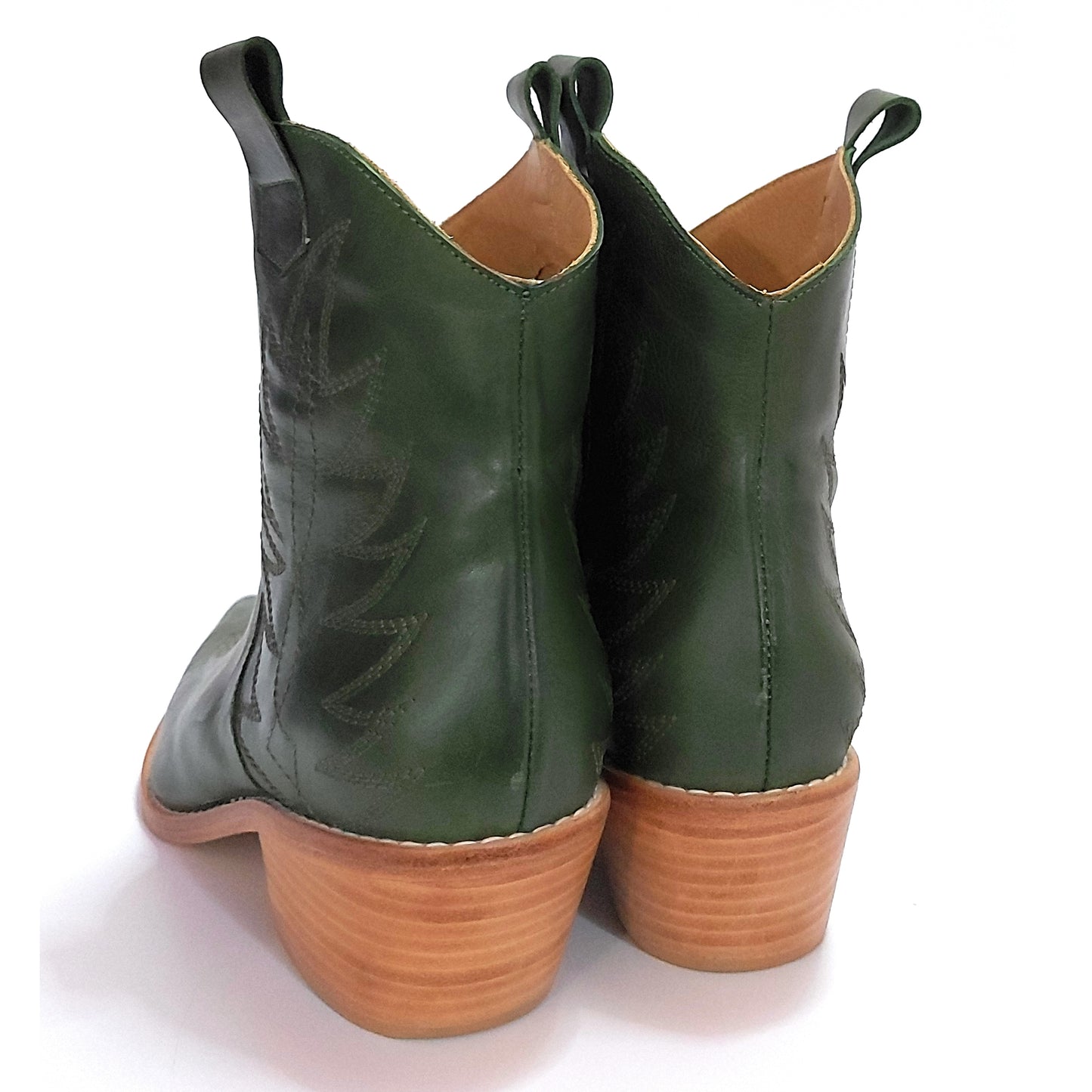 Green Texan Boots for Women, Short Leather, Embroidered, Quica Laguna