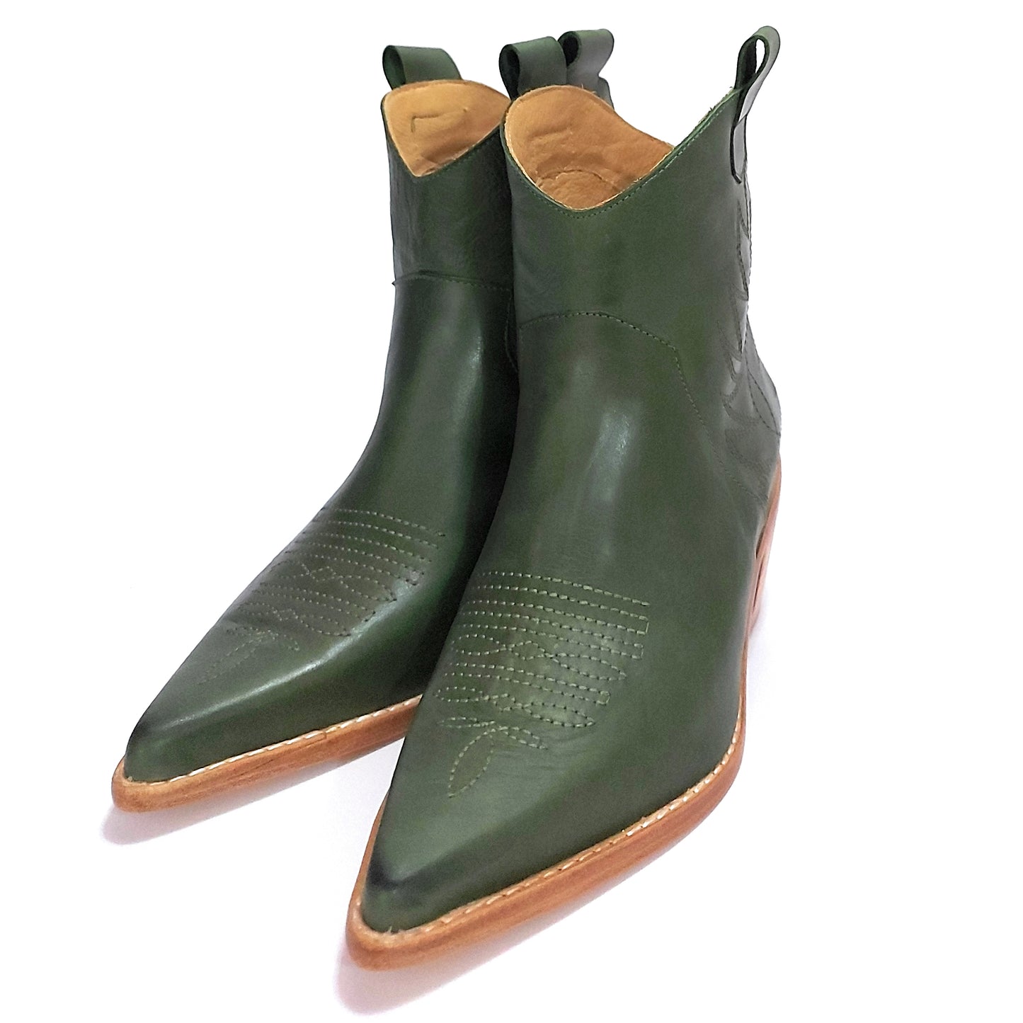 Botas Texanas Verdes Mujer Cuero Cortas Bordadas Quica Laguna