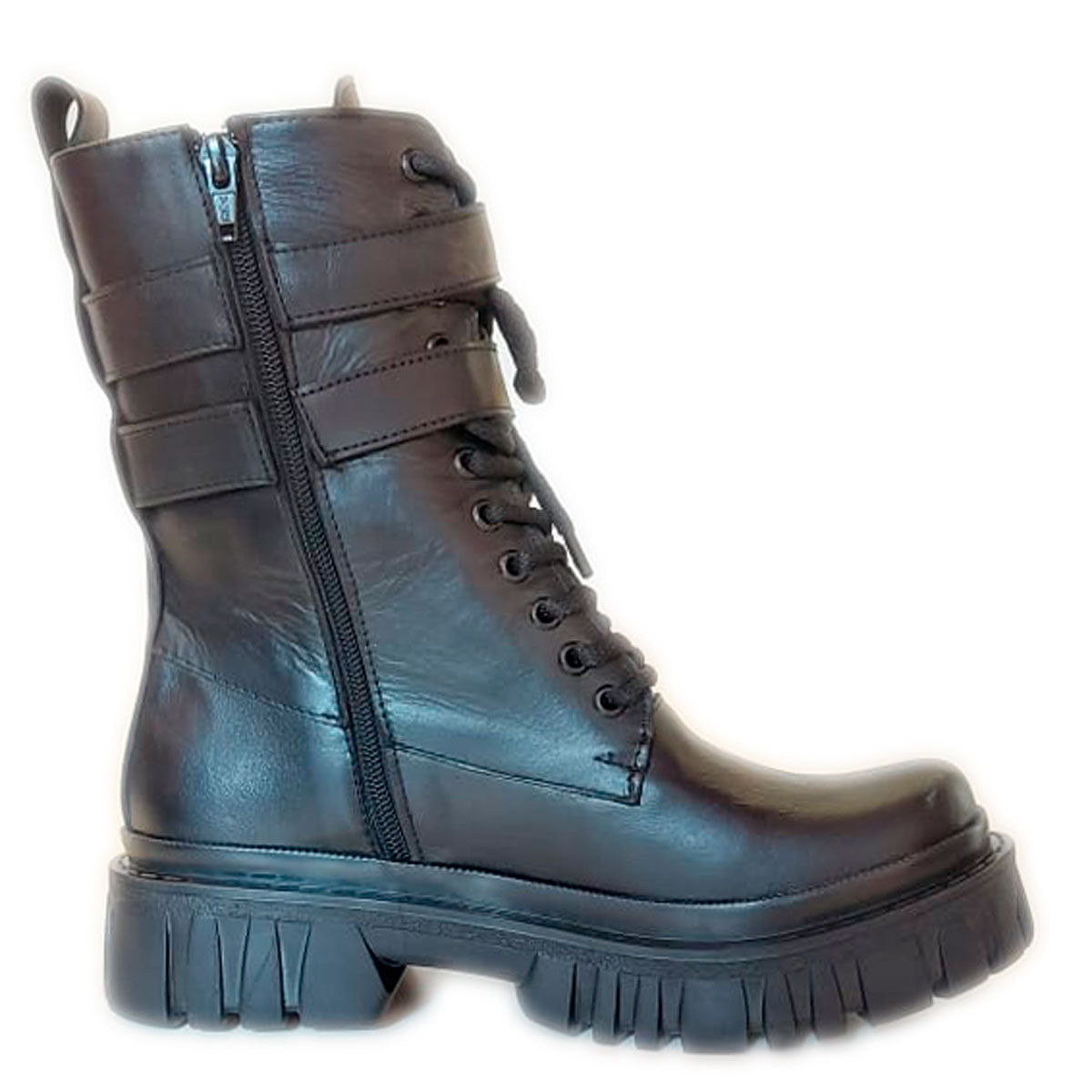 Botas Estilo Militar Mujer Cuero Vacuno Caña Media Quica Andes