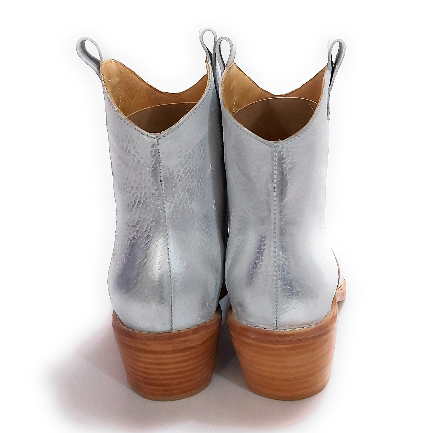 Botas Texanas Blancas patina Plata Mujer Cuero Cortas Bordadas Quica Laguna