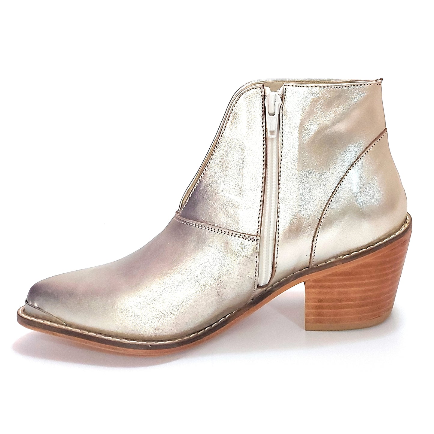 Botas Mujer Texanas Cortas Platino Hechas a Mano Estilo Western Chic Quica Medusa