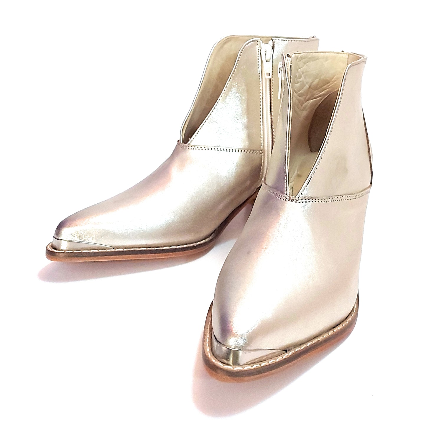 Botas Mujer Texanas Cortas Platino Hechas a Mano Estilo Western Chic Quica Medusa