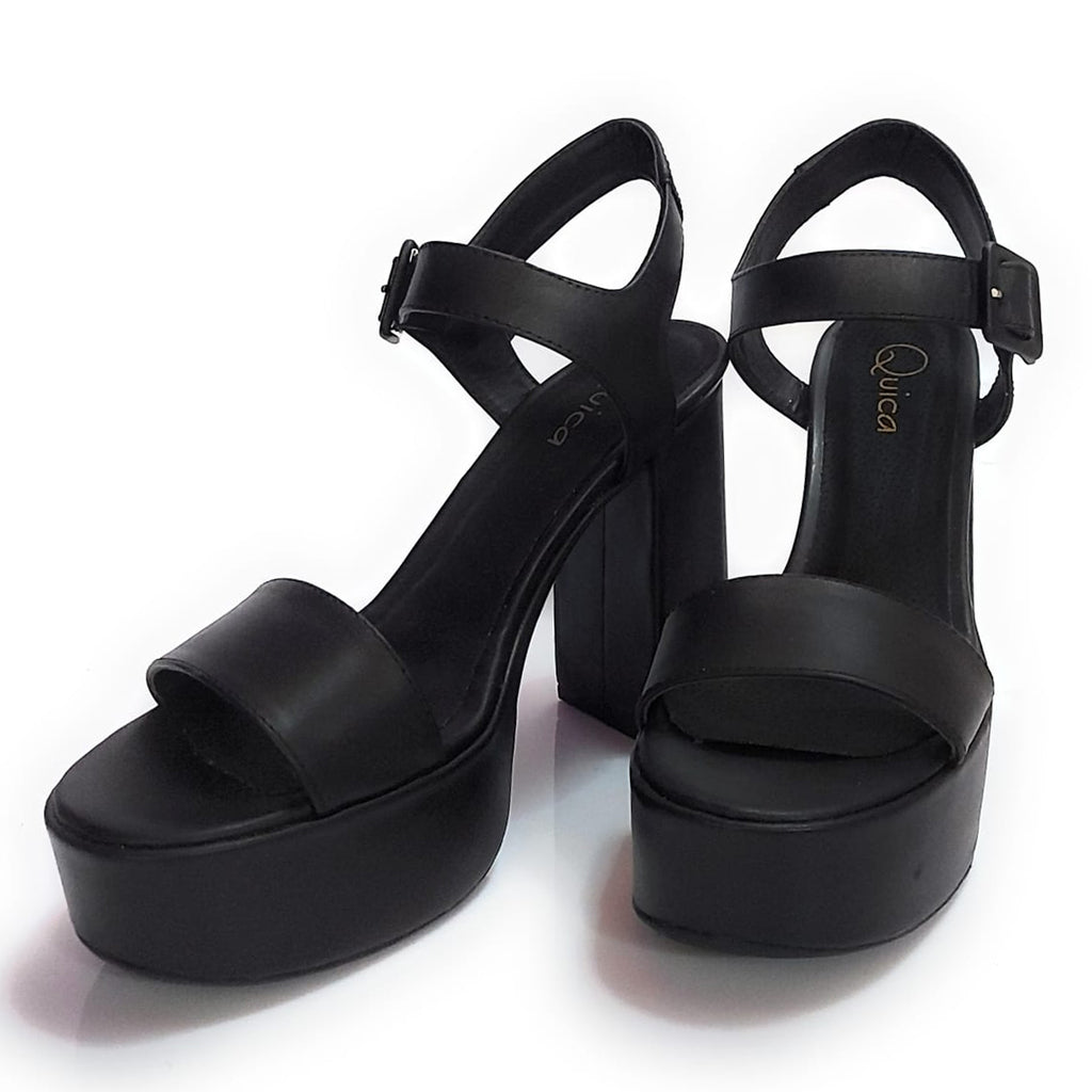 Sandalias Cuero Negro Plataforma Fiesta Quica Limay
