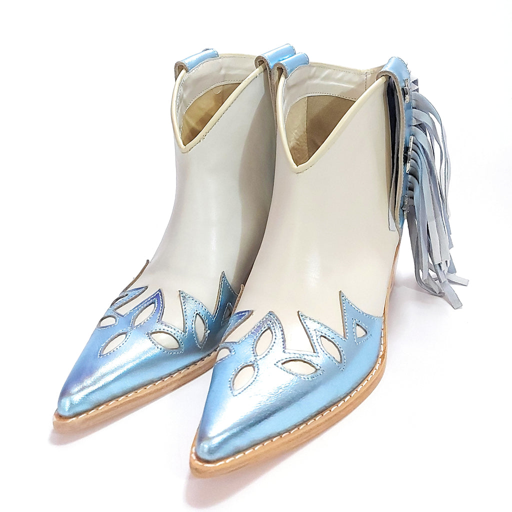 Botas Texanas Cortas Mujer Charros Cuero Flecos Quica Motoco