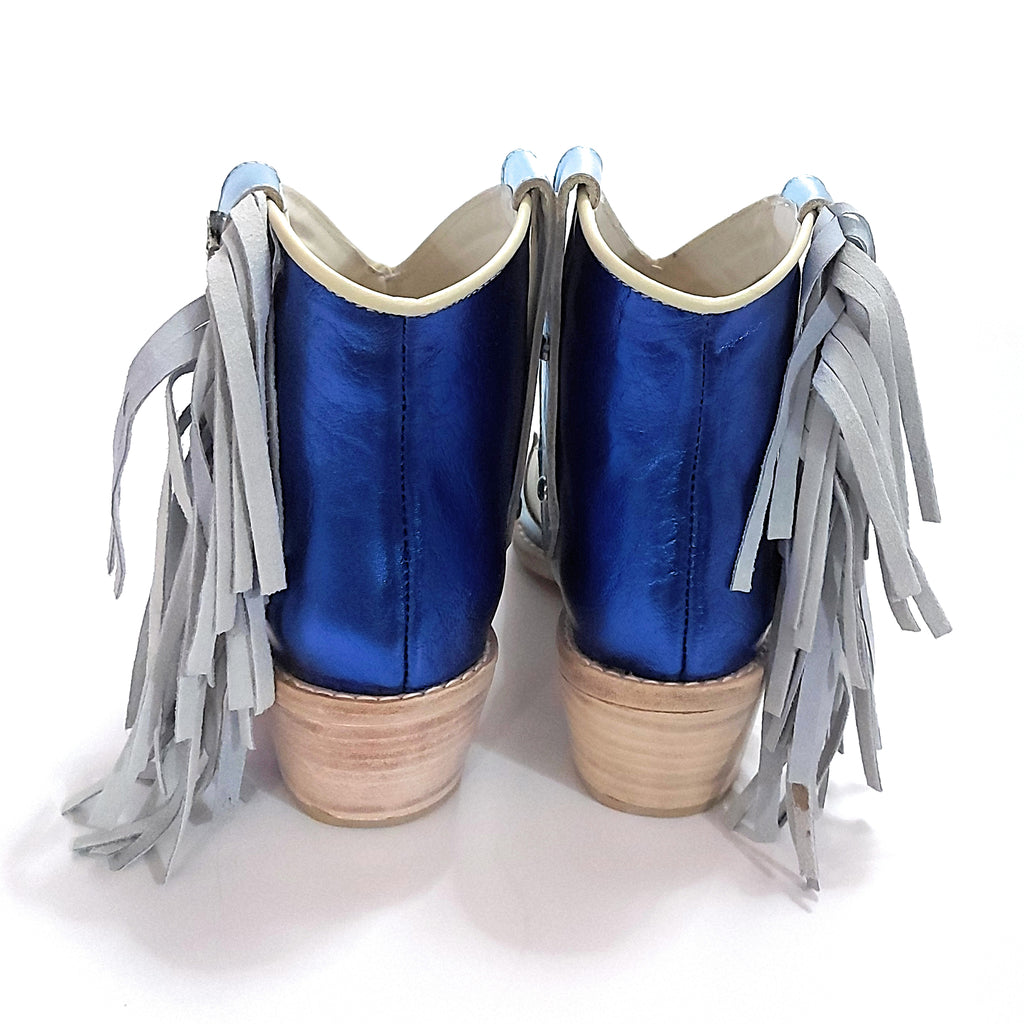 Botas Texanas Cortas Mujer Charros Cuero Flecos Quica Motoco