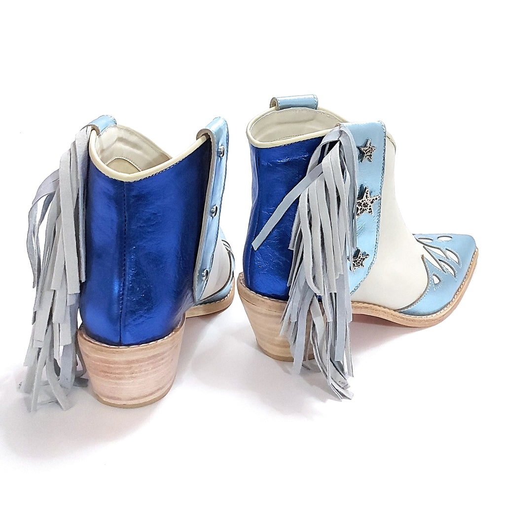 Botas Texanas Cortas Mujer Charros Cuero Flecos Quica Motoco