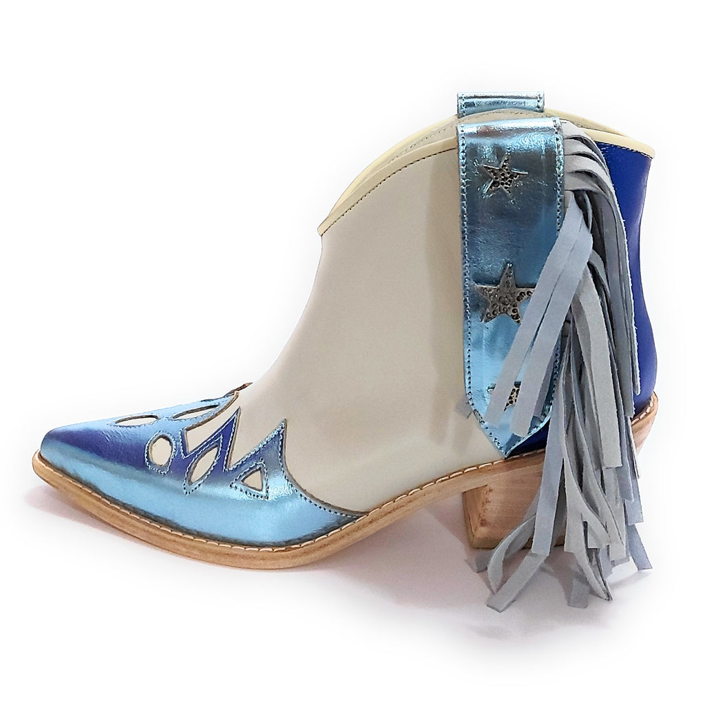 Botas Texanas Cortas Mujer Charros Cuero Flecos Quica Motoco