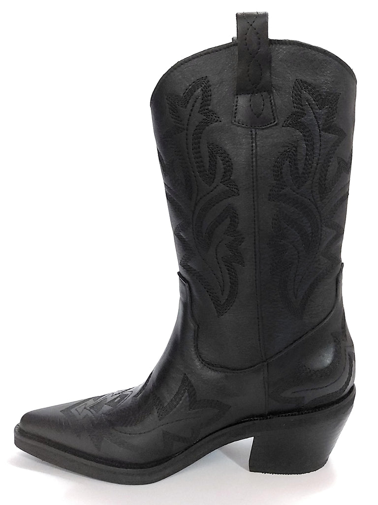 Botas Texanas Mujer Cuero Negro Bordadas Quica Tafi