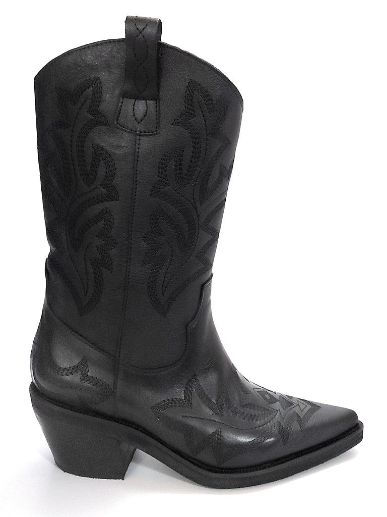 Botas Texanas Mujer Cuero Negro Bordadas Quica Tafi
