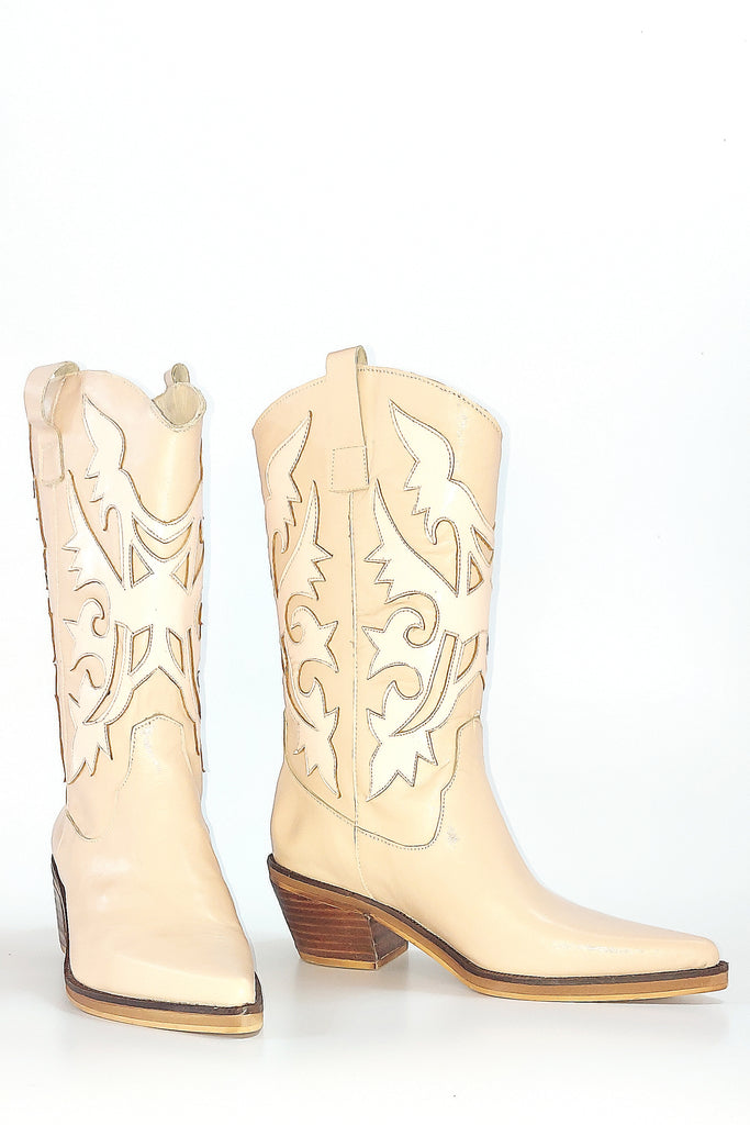 Texanas Botas Caña Alta Detalle Aplique Cuero Quica Caucete