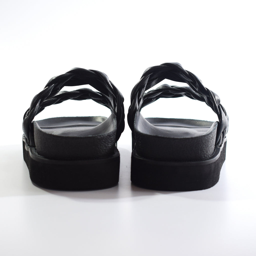 Sandalias Birk Trenza Tubo Cuero Negro Cómodas Quica Petrel