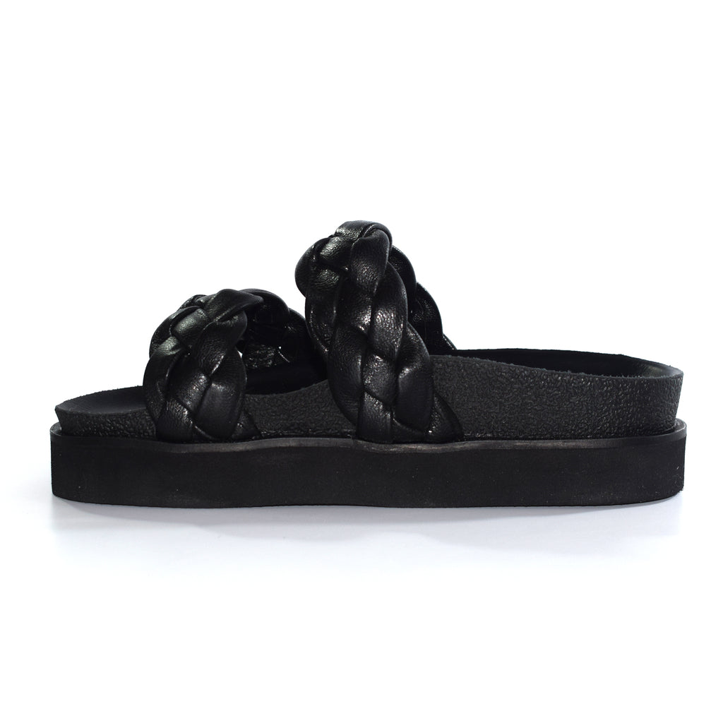 Sandalias Birk Trenza Tubo Cuero Negro Cómodas Quica Petrel
