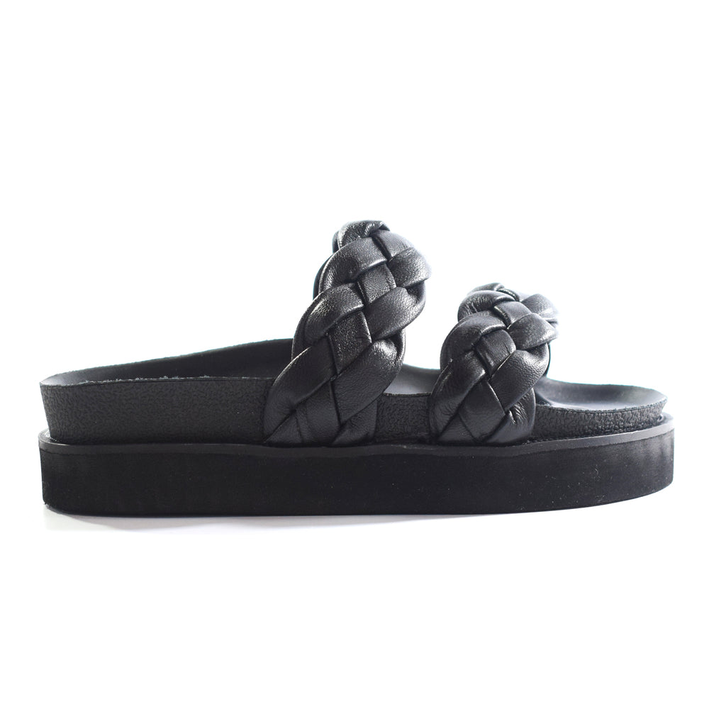 Sandalias Birk Trenza Tubo Cuero Negro Cómodas Quica Petrel
