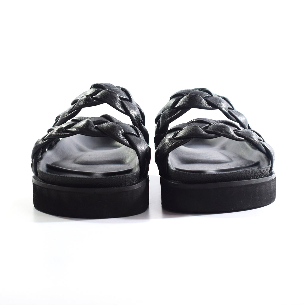 Sandalias Birk Trenza Tubo Cuero Negro Cómodas Quica Petrel